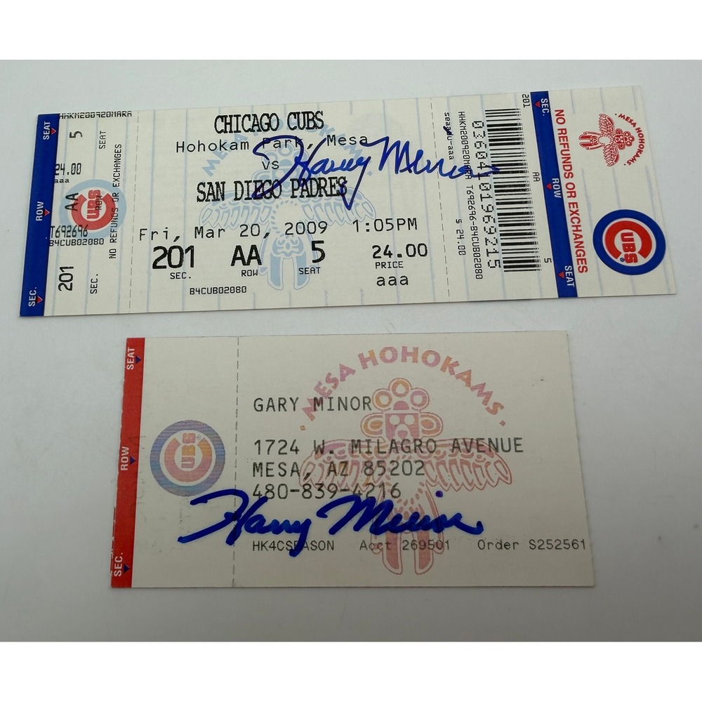 Harry Minor Signed 2009 Cubs vs Padres Ticket & Slip NY Mets Scout Autograph